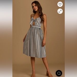 Lulu’s Lush World Wonder Black Striped Tie-Front Midi Dress